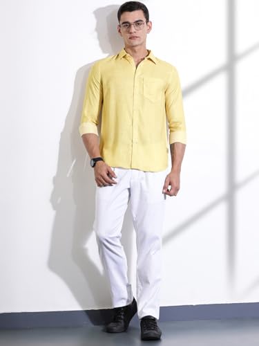 Image of Thomas Scott Men's | Printed | Textured Fabric | Full Sleeve | Regular Fit | Linen Blend | Single Pocket | Spread Collar | Casual Shirt