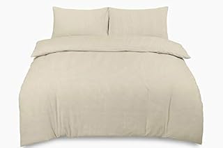 AmigoZone Brushed Mirco Thermal Flannelette Fleece Duvet Cover Set (Super King, Cream)