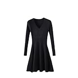 DBFBDTU Sexy Kurzes Damenkleid Mit V-Ausschnitt, Dickes, Geripptes Partykleid, Weiches, Warmes Pulloverkleid Black V1111 One Size