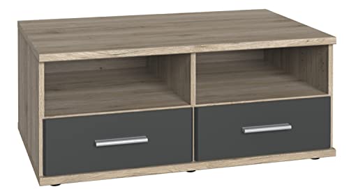 PEGANE Meuble TV Bas Coloris Imitation chêne San Remo, rechampis Graphite - Longueur 92 x Hauteur 38 x Profondeur 58 cm