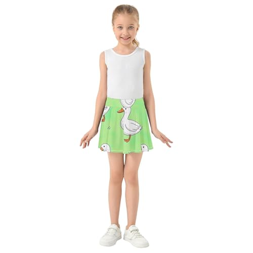 Children Girls' Shorts Athletic Skorts Skirts with Shorts Little Girl Cute White Ducks Green 4t3
