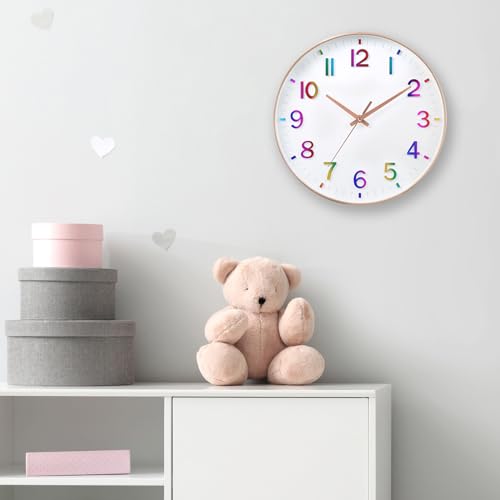 Image of HZDHCLH Kid Wall Clocks Battery Operated,12 inch Silent Non Ticking Modern Wall Clock for Nursery Kids Room Living Room Bedroom Kitchen Office Classroom Decor