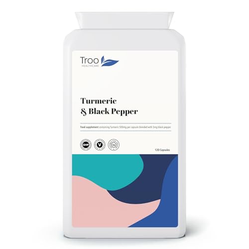 Troo Health Care Turmeric Capsules with Black Pepper to Aid Absorption - High Strength 1000mg per Serving of Turmeric Curcumin - Manufactured in The UK