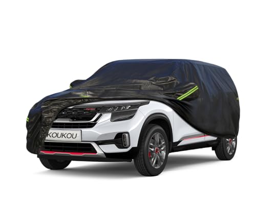 Image of KouKou Waterproof SUV Car Cover Suitable for Kia Seltos from 2019 to 2025, 7 Layers Windproof All Weather Waterproof Outdoor Cover Sun Rain UV Dust Snow Protection. Black