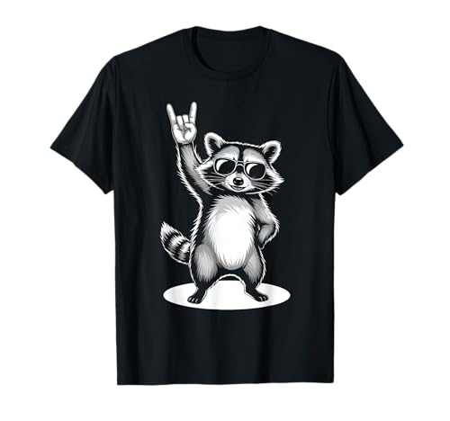 Mapache Retro Música Rock Hombres Niños Mujeres Mapache Divertido Camiseta