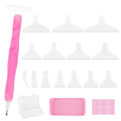 Phinus Diamond Art Pens 24P Acrylic Diamond Painting Pen with Various Tips and Dotting Clay Ergonomic Diamond Art Tools Set for 5D Gem Paintings (Pink)