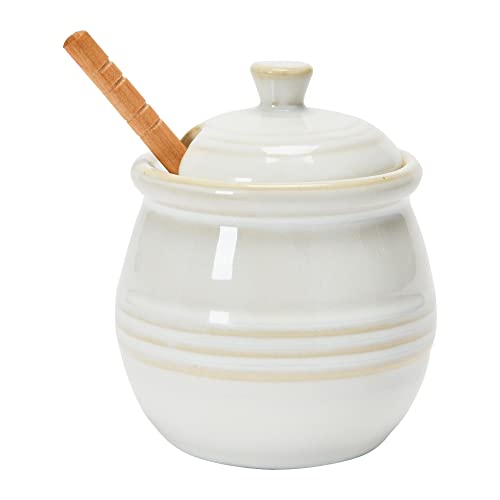 Creative Co-Op EC1266 Farmhouse Embossed Stoneware Honey Pot With Wood Honey Dipper thumb #5