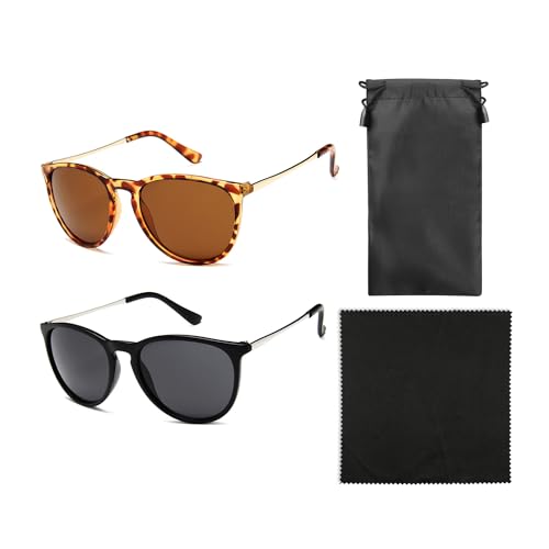 GVSAVY-2-Sunglasses-1-Piece-of-Glasses-Cloth-And-1-Glasses-Bag-Round-Retro-Sunglasses-Fashionable-Womens-Sunglasses-Vintage-Polarized-Sunglasses-Can-Be-Used-for-Travel-Driving