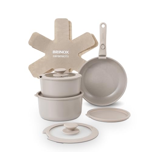 A sofisticação e funcionalidade do Jogo de Panelas Tramontina Sicilia Cinza 3 Brinox - Jogo de Panelas Antiaderente Ceramic Life 10 Peças Cabo ...