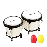 Soulmate Bongo Drum 4” and 5” Set for Kids Adults Beginners,Percussion Bongos Drum With Tuning Wrench (White)