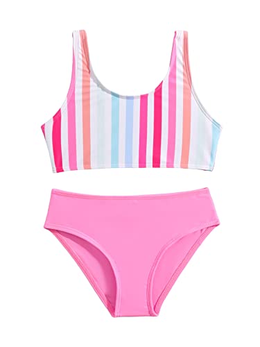 WDIRARA Toddler Girl's Striped Scoop Neck Bikini Swimsuit Two Piece Bathing Suits