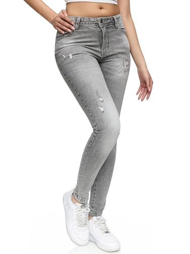 REPUBLIX Damen Destroyed Mid Waist Skinny-Fit Stretch Denim Jeans RJ-1003 Grau 46