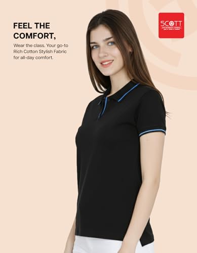 Image of Scott International Women's Cotton Polo T-Shirt | Half Sleeve Plain Collar Tee | Stylish Casual Top | Plain T-Shirt for Girls | Workwear for Office & Casual Wear