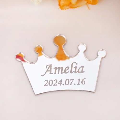 PGORSDOR 10Pcs Crown Engrave Name Custom Acrylic Mirror Sticker for Personalized Wedding Craft Gift for Guest Party Favors (3cm)