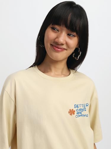 Image of JUNEBERRY Pure Cotton Oversized Baggy Fit Round Neck Drop Shoulder Swan White Back Graphic Printed T-Shirt for Women /Girls