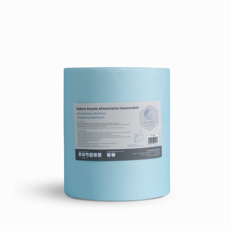 BLANCO PLATA Blancoplata - Rollo Bayeta Alimentaria Desechable. Precortada. Resistente y Duradera. 270 Servicios 100 Metros - Color Azul