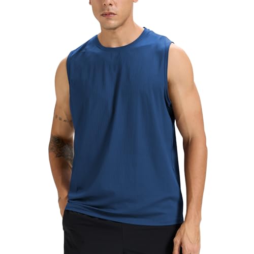 Image of Men's Sleeveless Shirt Workout Training Tank Top Gym Vest Running Athletic Muscle Shirt Navy Blue M