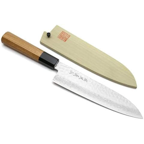 Yoshihiro VG10 46 Layers Hammered Damascus Santoku Japanese Multipurpose Chef Knife (Ambrosia Handle) Cover