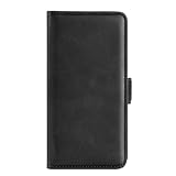 COQUE Realme 16 5G Etui ochronne ze skóry bydlęcej z podwójną klamrą z otworem na karty Skórzany pokrowiec na Realme 16 5G Czarny
