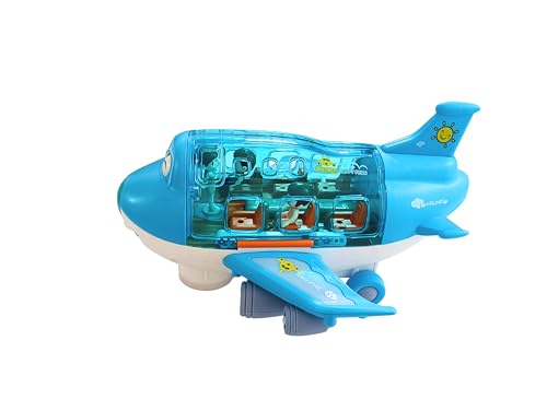 Image of Airliner Happy Fuun Kids Toy Airplane, Blue Transparent Plastic, Light and Sound Effects, Educational Aircraft for Ages 3+