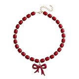 YUJIE Burgundy Acrylic Bow Pendant Necklace for Women Vintage Statement Chunky Bow Knot Choker for Hooliday Party, Daily Wear, Gift