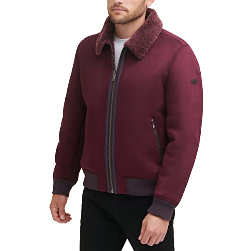 Image of DKNY Men's Faux Shearling Bomber Jacket With Faux Fur Collar