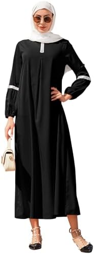 IDOPIP Muslim Abaya Hijab Dress for Women Casual Sequin Sundress Ramadan Dubai Kaftan Robe Solid Party Holiday Long Sleeve Islamic Prayer Clothing Black Small