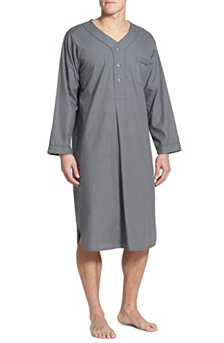 Chemise À Manches Longues pour Hommes Chemise De Nuit Chemises De Nuit Vêtements De Détente Moyen-Orient Caftan Pyjama en Coton Robe Musulmane,Gris,3XL Cover