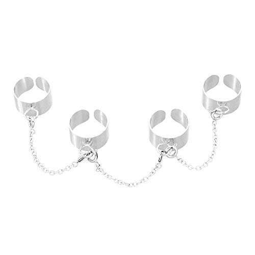 Jemant Adjustable Chain Link Ring for Men Women Silver Goth Punk Hip Hop Cool Chain Four Open Finger Rings for Teens Eboy Egirl