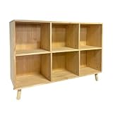 KAM-LITE 6 Cube Wooden Storage Shelf, Freestanding Open Bookcase with Legs, Natural Solid Wood Cubby Organizer for Living Room Bedroom Office Entryway