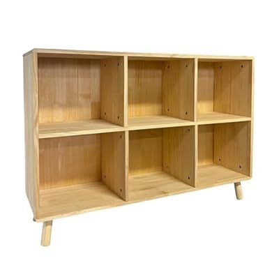 KAM-LITE 6 Cube Wooden Storage Shelf, Freestanding Open Bookcase with Legs, Natural Solid Wood Cubby Organizer for Living Room Bedroom Office Entryway