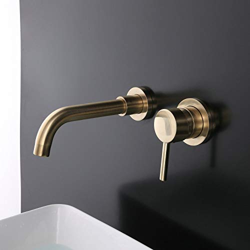 Kelelife Robinet de Lavabo pour Salle de Bains en Laiton, Montage Mural, Or Brossé Cover