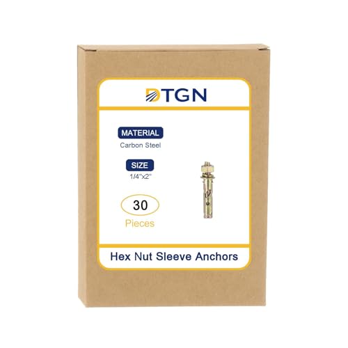 1434 x 234 hex nut sleeve anchors - 30pack - good for concrete dry brick block walls - carbon steel - gold