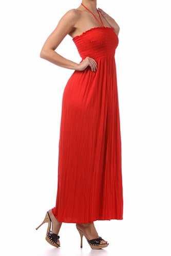 Image of Sakkas Soft Jersey Feel Solid Color Smocked Bodice String Halter Long Dress