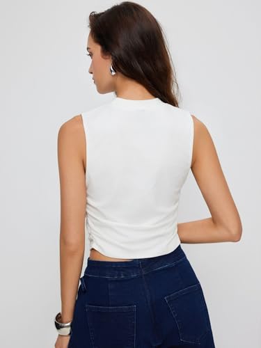 Image of CIDER Womens Tank Tops Sleeveless High Neck Ruched Crop Tops Going Out Casual Basic Ribbed Shirt Summer Fashion Clothing