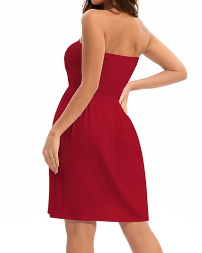 Image of elescat Summer Dresses for Women 2026 Strapless Casual Beach Cover Ups Tube Top Sundress