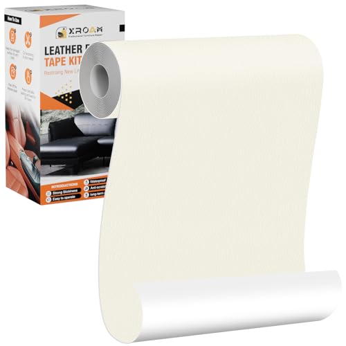 Xroam Pelle Adesiva per Riparazioni Divano, 12x160 cm Ecopelle Adesiva Beige Bianco, Patch di Riparazione in Pelle Autoadesiva per Divani, Sedili Auto, Mobili, Borse