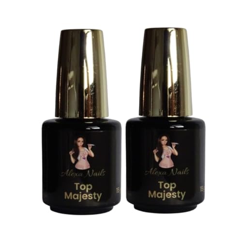 Top Coat Autonivelante Majesty 2Pcs 17ml HEMA/di-HEMA. No Wipe Top Coat Semipermanente Capa Superior Esmalte Semipermanente de Uñas UV LED Soak Off Uñas De Gel, Efecto Placa de Vidrio.