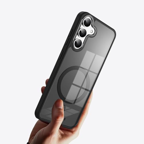 Image of KARWAN Translucent Hybrid Back Case Cover Compatible with Samsung A35 Shockproof Case with Camera Protection, N52 Magnet Cover Case with Magnetic MagEaze Wireless Charging Cover (Black)
