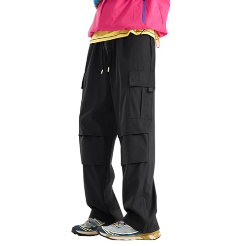 Parachute Pants Men Cargo Pants Wide Straight Leg Layered Patchwork Design Loose Fit Men's Trendy Techwear Streetwear