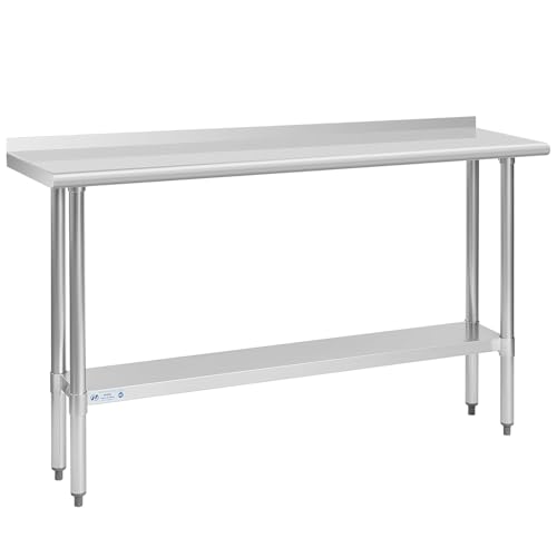 Hally Stainless Steel Table for Prep &amp; Work 14" x 60" with Backsplash NSF