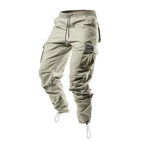evzosrz Mens Cargo Pants with Multi Pockets Casual Tactical Military Work Trouser Elastic Waist Solid Outdoor Overalls Pants