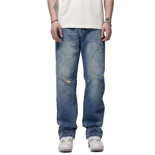 Men's Ripped Jeans Fashion Loose Straight Casual Wide Leg Pants