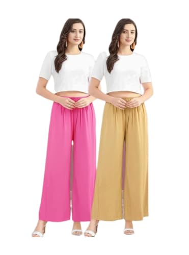 Image of Set of 2 Soft Reyon Cotton Regular Palazzo for Womens and Girls Combo Pack