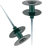 FONTOI 10 Inch Garden Hose Guide Spike, Rust Free Zink Sturdy Metal Stake, Heavy Duty Dark Green Spin Top, Keeps Garden Hose Out of Flower beds, for Plant Protection Greenhouse, Yard Lawn, 2PCS