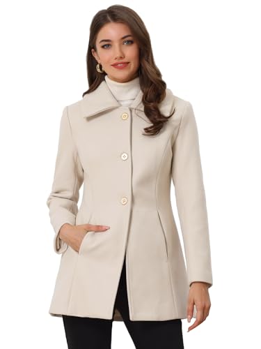 Allegra K Women's Single Breasted Turndown Collar Overcoat Vintage Winter Dress Coat with Pockets