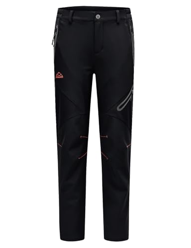 Rdruko Softshellhose Damen Winter Skihose Wasserdicht Thermohose Gefüttert Warm Winterhos Outdoorhose Wanderhose Trekkinghose mit Taschen (Rein Schwarz, L)