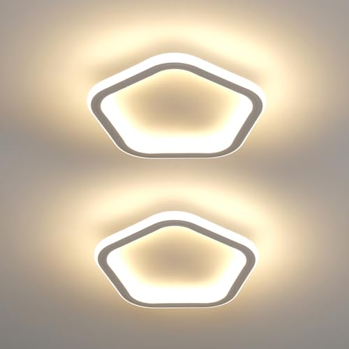 USOR 2PACK Modern LED Ceiling Light, 18W Pentagon Flush Mount Light Fixture, 8.7 x 9.1 Inch, 3000K Warm White Minimalist Lighting for Hallway, Entryway, Closet, Kitchen and Bedroom