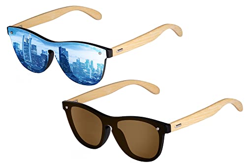 occhiali da sole alla moda con aste in bambù in due combinazioni di colori alla moda.