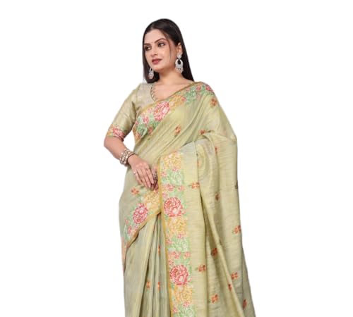 Image of SWORNOF Gold-Toned Woven Design Silk Zari Tissue Saree | Saree for Women | Soft and Skin Friendly